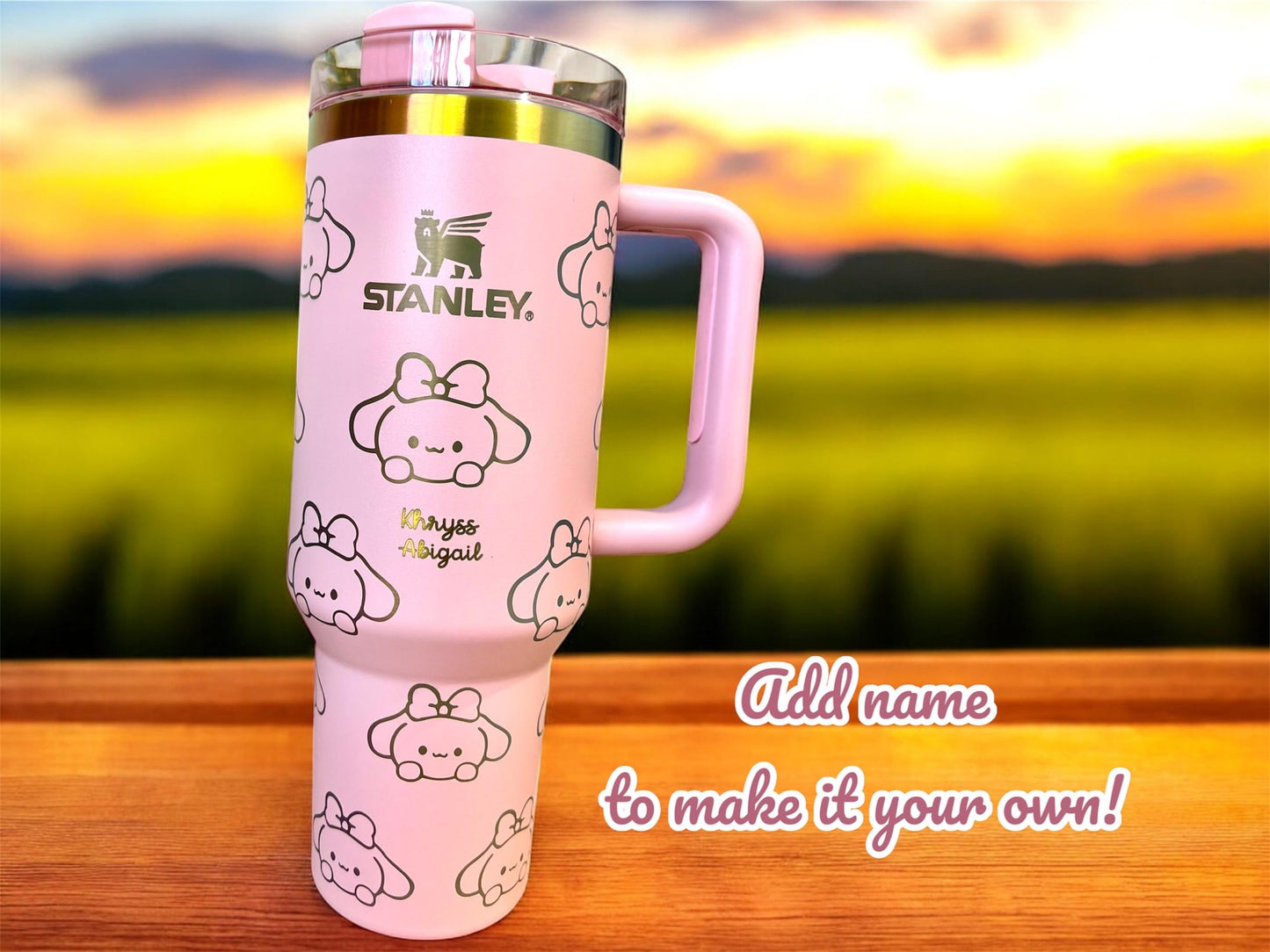 Laser engraved custom Kuromi Cinnamorrol Pochacco 40 oz Quencher, Personalized Name engraving,  Birthday gift for teens adults, kitty fans