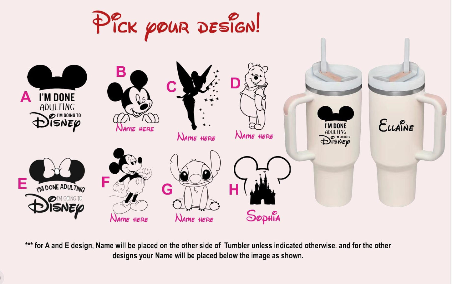 Personalized tumbler 40 oz engraved Stainless travel cup, cruiseDisney tumbler Princess characters, Castle gift