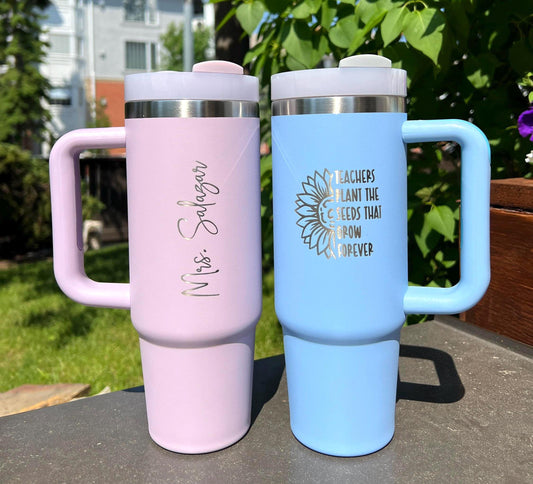 Personalized Teachers gift, 40 oz Tumbler Laser engraved, Travel cup with straw, Custom appreciation gift, end of school teacher gift