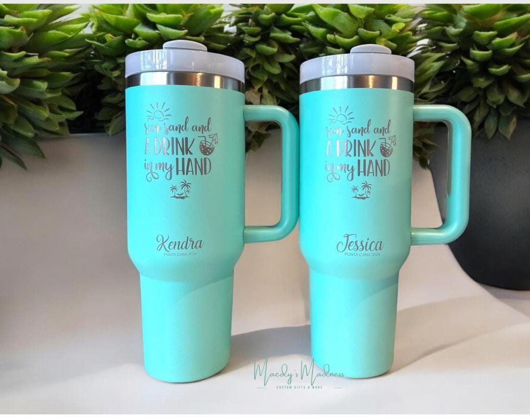 Engraved YETI Tumbler: Vacation theme Cup, 20 oz insulated Tumbler