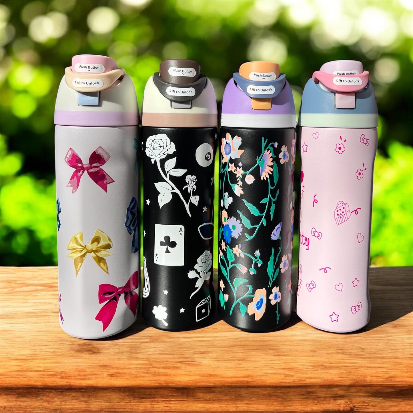 Personalized Owala Water Bottle 24 oz: Engraved Kitty, Floral Design