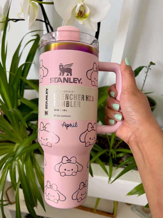 Laser engraved custom Kuromi Cinnamorrol Pochacco 40 oz Quencher, Personalized Name engraving,  Birthday gift for teens adults, kitty fans