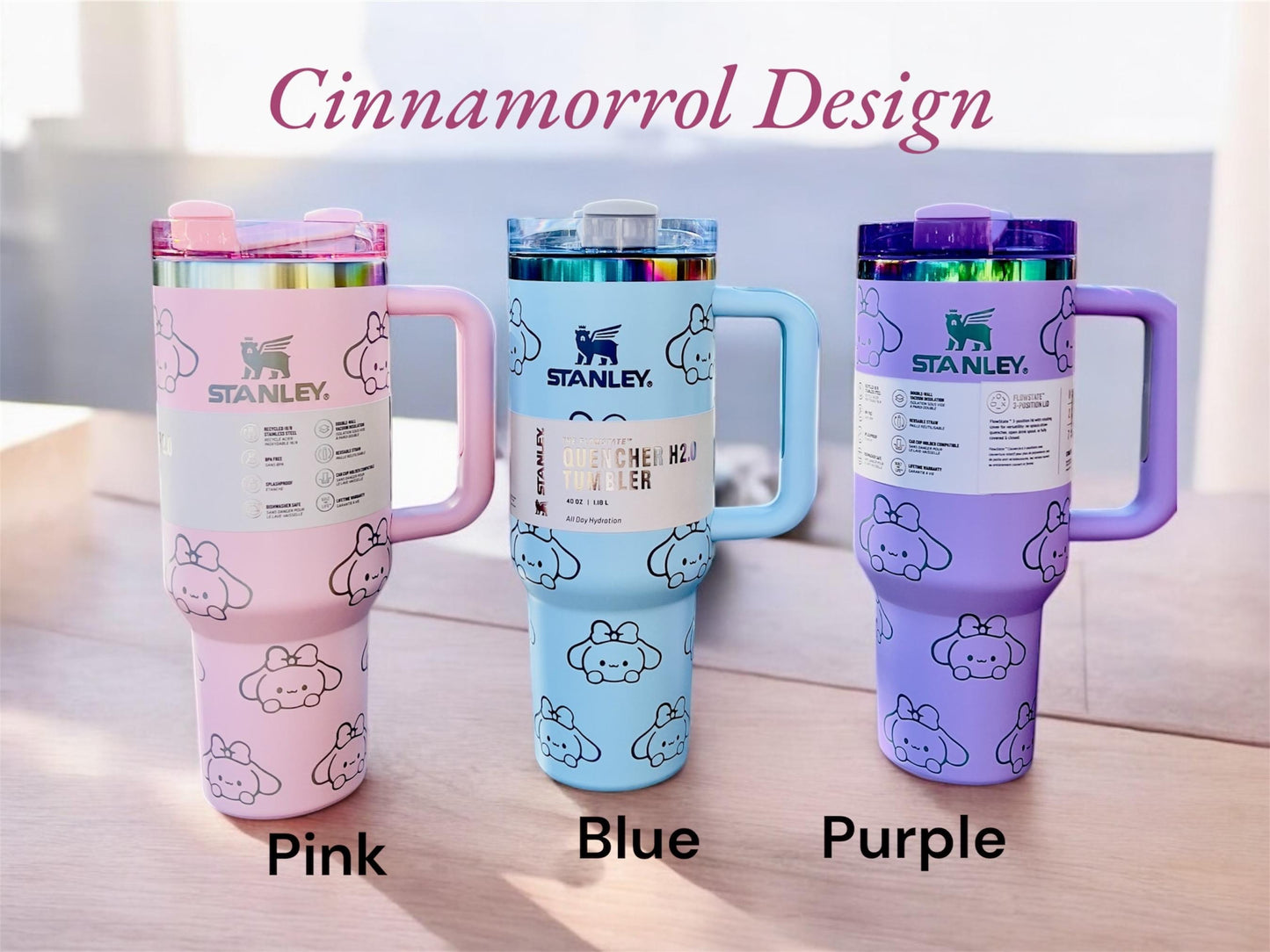 Laser engraved custom Kuromi Cinnamorrol Pochacco 40 oz Quencher, Personalized Name engraving,  Birthday gift for teens adults, kitty fans